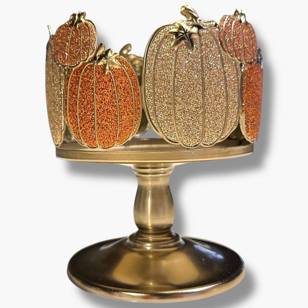 Bath&Body Works Pumpkins Pedestal Candle Holder/Sleeve Thanksgiving Fall Glitter